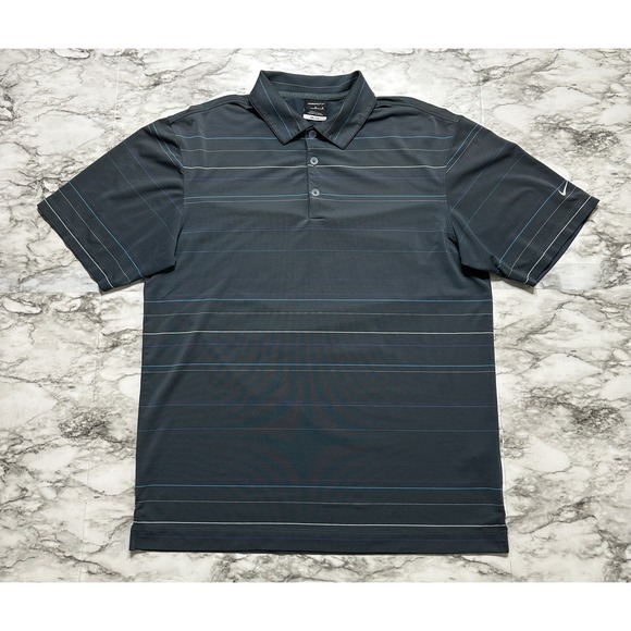 Nike Golf Dri Fit Men's Polo Shirt M Dark Gray Striped Short Sleeve 388501-068 - Picture 1 of 11